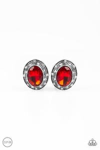 East Side Etiquette - Red Gem - Clip on - Earrings